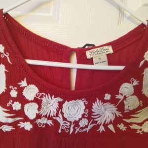 Lucky Brand embroidered red cotton tank XL CUTE